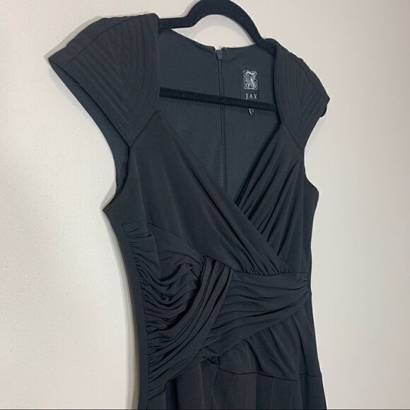 JAX Black Evening Cocktail Dress Cap Sleeve Ruched - Picture 3 of 11